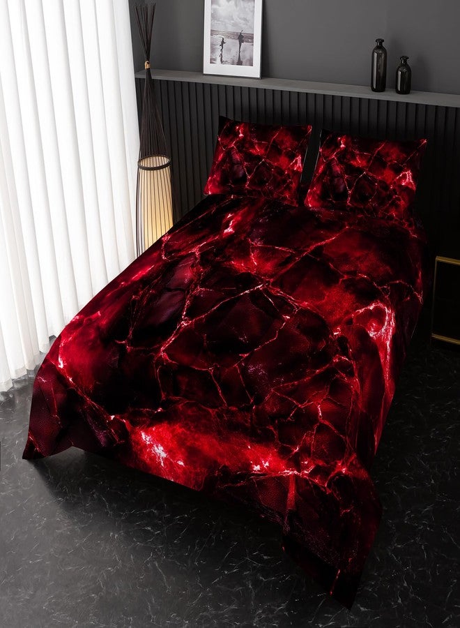 Nttopship Red Comforter Set Full Size，Red Marble Bedding Set 3 Pcs Bedding for Adults, Marble Room Decor with Comforter and 2 Pillowcases Soft and Lightweight B-Side Black - Image 3