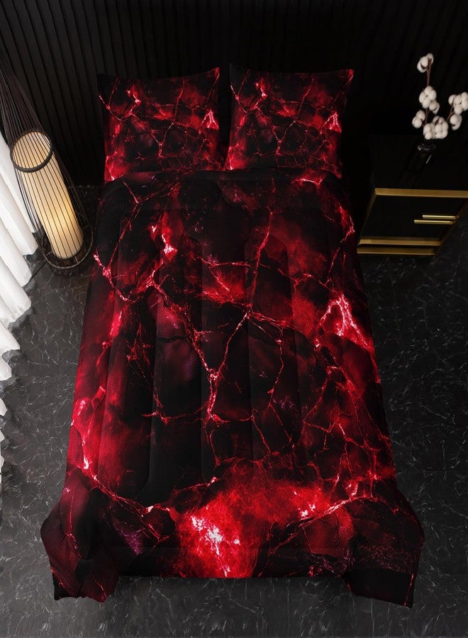 Nttopship Red Comforter Set Full Size，Red Marble Bedding Set 3 Pcs Bedding for Adults, Marble Room Decor with Comforter and 2 Pillowcases Soft and Lightweight B-Side Black - Image 5