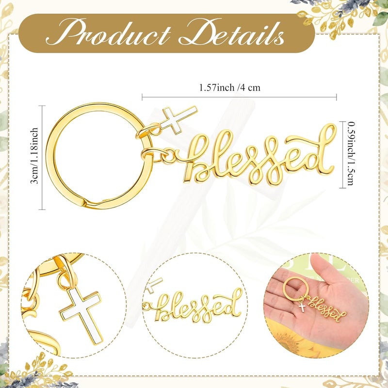 Sureio سوريو 25 مجموعة هدايا المعمودية للضيوف تتضمن 25 سلسلة مفاتيح ذهبية مباركة مع تعويذة صليب وسلاسل مفاتيح المعمودية مع بطاقات شكر وحقيبة هدايا هدايا حفلة المعمودية - Image 2