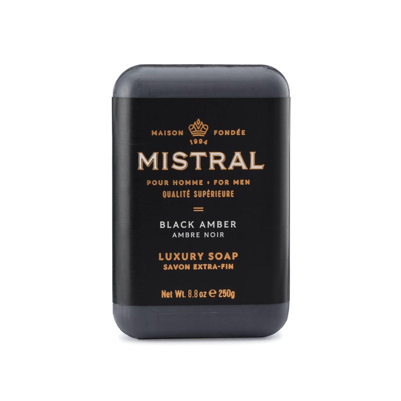 Mistral Black Amber Luxury Bar Soap for Men | Menâ€™s Natural Soap Bar | Paraben, Phthalats Free | Moisturizing & Triple-Milled Natural Soap for Men - Made in France | Large, 8.8 oz - Image 1