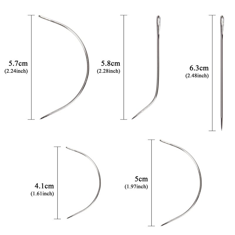 Lusecarl Needle and Thread for Hair Extensions 3 Rolls Hair Weave Sewing Threads with 10 Pcs C J I Shape Curved Upholstery Needles for Hand Sewing, Hair Extensions, Making Wigs DIY (10+3, Black) - Image 2