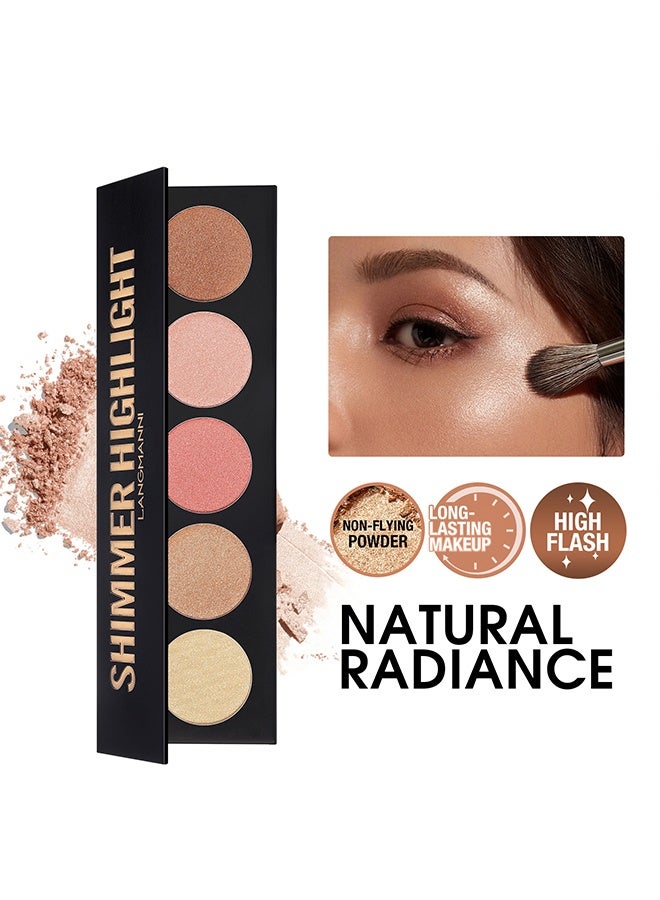 LANGMANNI Summer Highlight Waterproof 5 Color Highlighter Powder Palette, Facial Makeup Palette with Bronzers, Radiant, Long Lasting Glow and Silky Smooth Finish, Brilliant  and Lighten Skin Color - Image 5