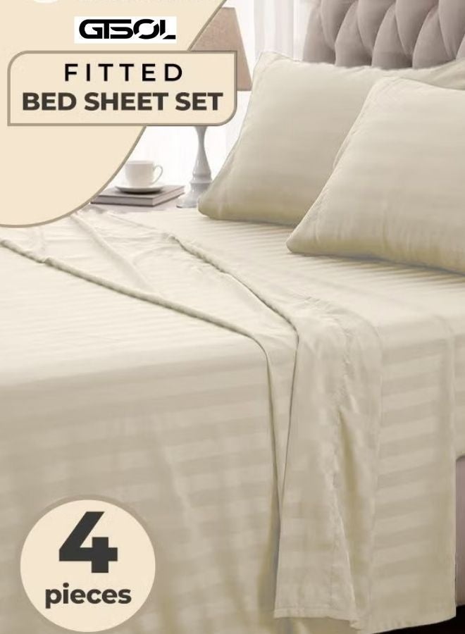4-PIECE LUXURY KING SIZE STRIPED BEDDING SET  PREMIUM MICROFIBER DUVET COVER SET WITH DEEP POCKET FITTED SHEET (200X200+30CM) & 2 PILLOWCASES (48X74+5CM)  SOFT HOTEL COLLECTION COMFORTER COVER SET FOR KING BED  ELEGANT MODERN BEDROOM BEDDING