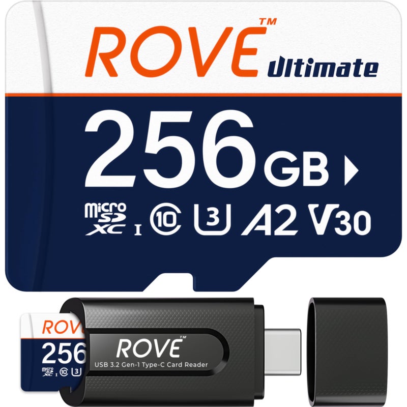 ROVE Ultimate Micro SD Card microSDXC 256GB Memory Card with USB 32 Type C Card Reader 170MBs C10 U3 V30 4K A2 for Dash Cam Android Smart Phones Tablets Games - Image 2