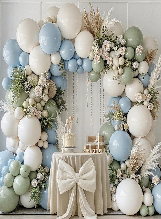 Winrayk 155Pcs Dusty Blue Sage Green Balloon Garland Arch Kit, Macaron Blue Moonlight Green Twilight White Balloons, Baby Shower Bridal Shower Wedding Anniversary Valentines Birthday Party Decorations - Image 1