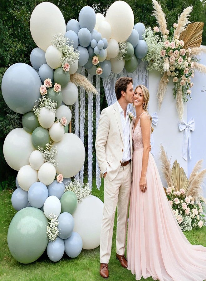Winrayk 155Pcs Dusty Blue Sage Green Balloon Garland Arch Kit, Macaron Blue Moonlight Green Twilight White Balloons, Baby Shower Bridal Shower Wedding Anniversary Valentines Birthday Party Decorations - Image 3