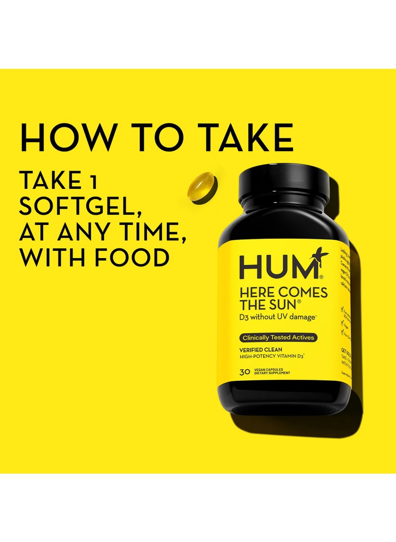 HUM - Here Comes The Sun D3 Without Uv Damage With High Potency Vitamin D3- 30 Vegan Softgels - Image 1
