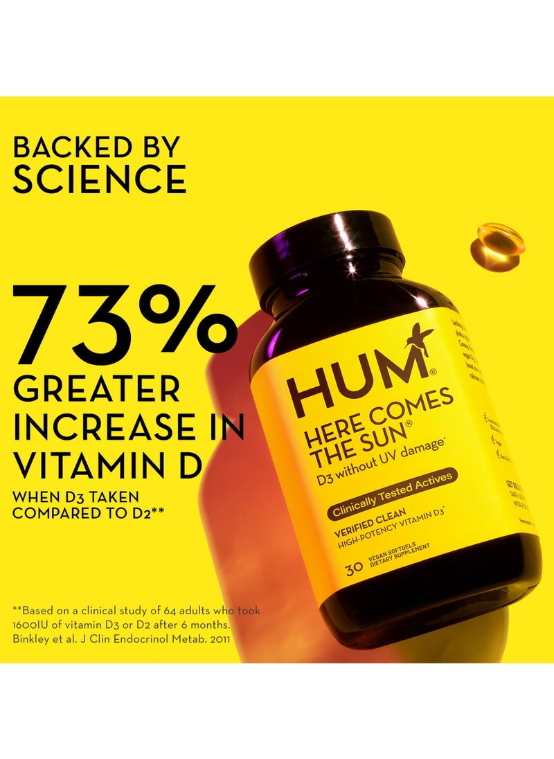 HUM - Here Comes The Sun D3 Without Uv Damage With High Potency Vitamin D3- 30 Vegan Softgels - Image 1