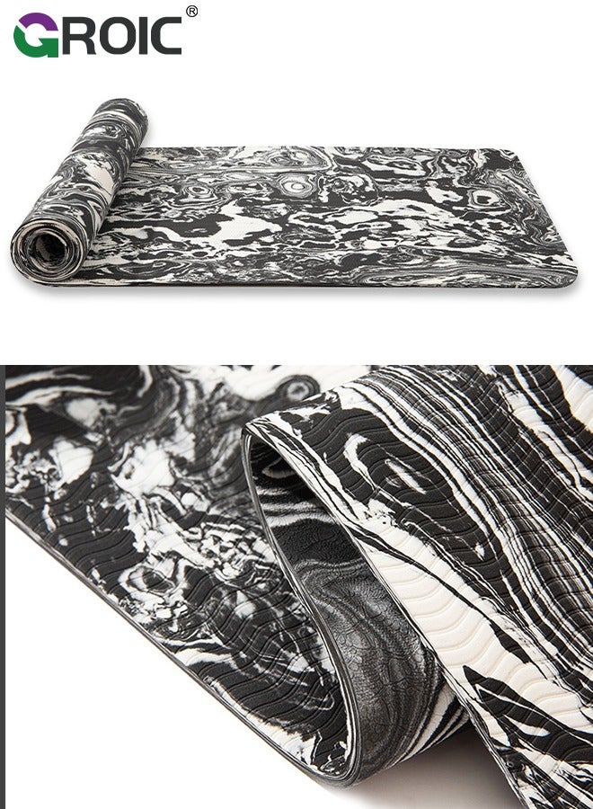 GROIC Camo TPE Yoga Mat, 72''x24'' Yoga Mats for Men & Women, Thick Non Slip Exercise Mat for Yoga, Pilates, Stretching, Floor, Fitness Workouts, Home (Black and White) - Image 1