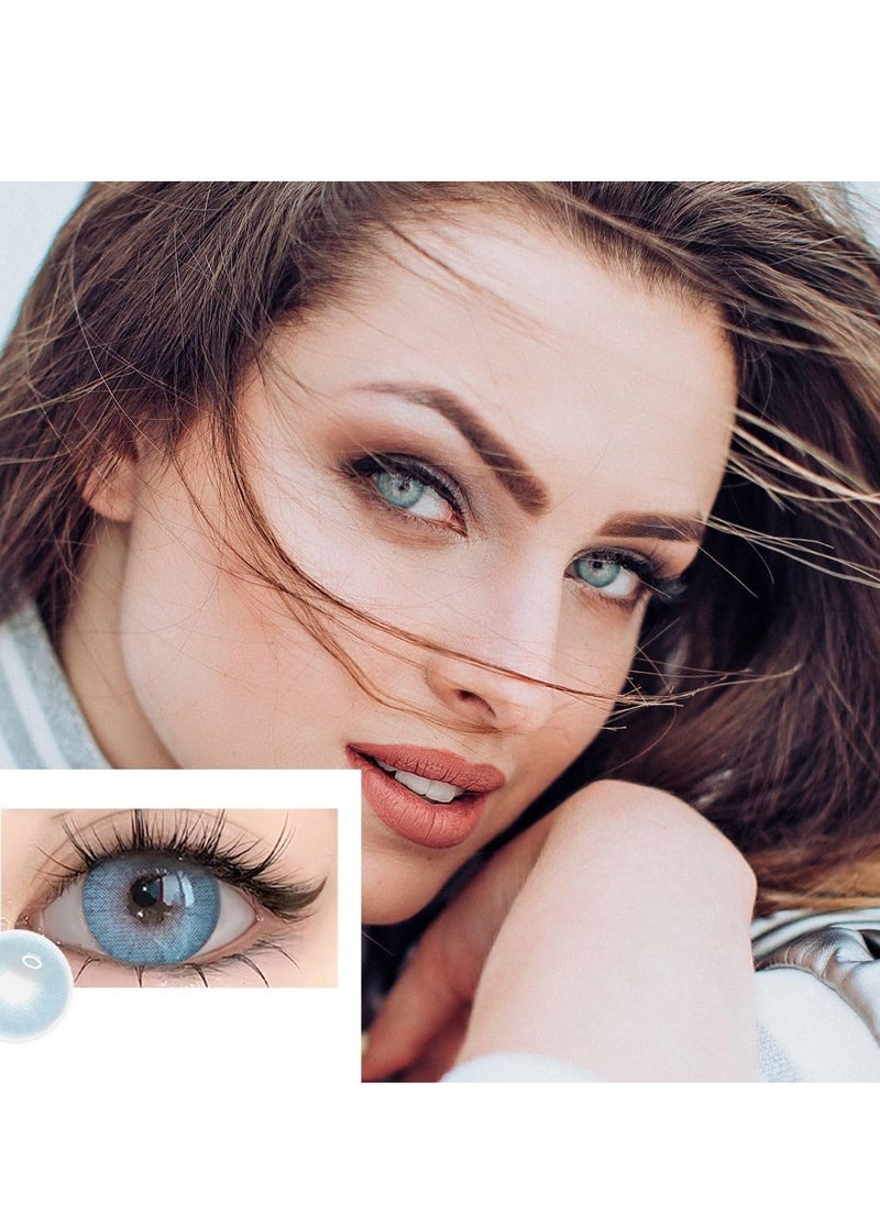عدسات لاصقة تجميلية للجنسين، عدسات ملونة دائرية كبيرة، عدسات شفافة للعين لمدة 6 أشهر، مع حافظات، بدون تصحيح، عبوة من قطعتين، أزرق