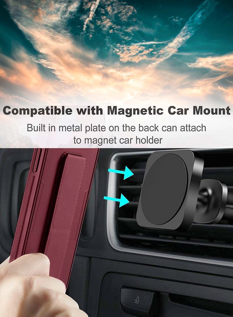 Wtech Honor 200 Pro 5G 2024 Hand Grip Foldable Magnetic Kickstand Wrist Strap Finger Grip With Built-In Iron Modern Camera Lips Case Cover - Maroon - Image 2