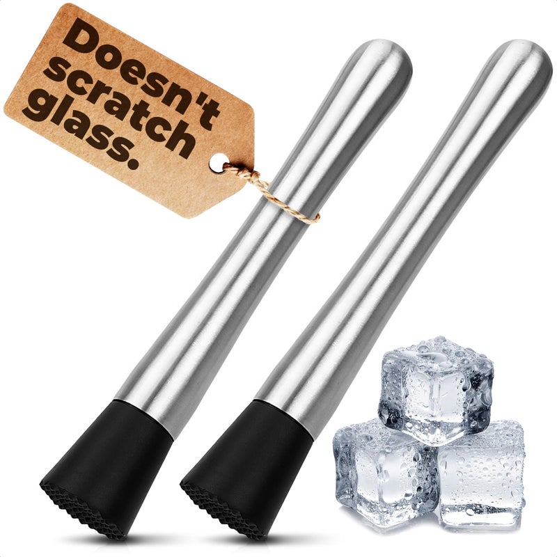 2 Pcs Bar Muddler for Cocktails  8 Stainless Steel Cocktail Muddler for Lemonade Essential Bar Supplies and Accessories  Lemon Smasher  Fruit Smasher for Drinks Mixing  Lemonade Stand Supplies