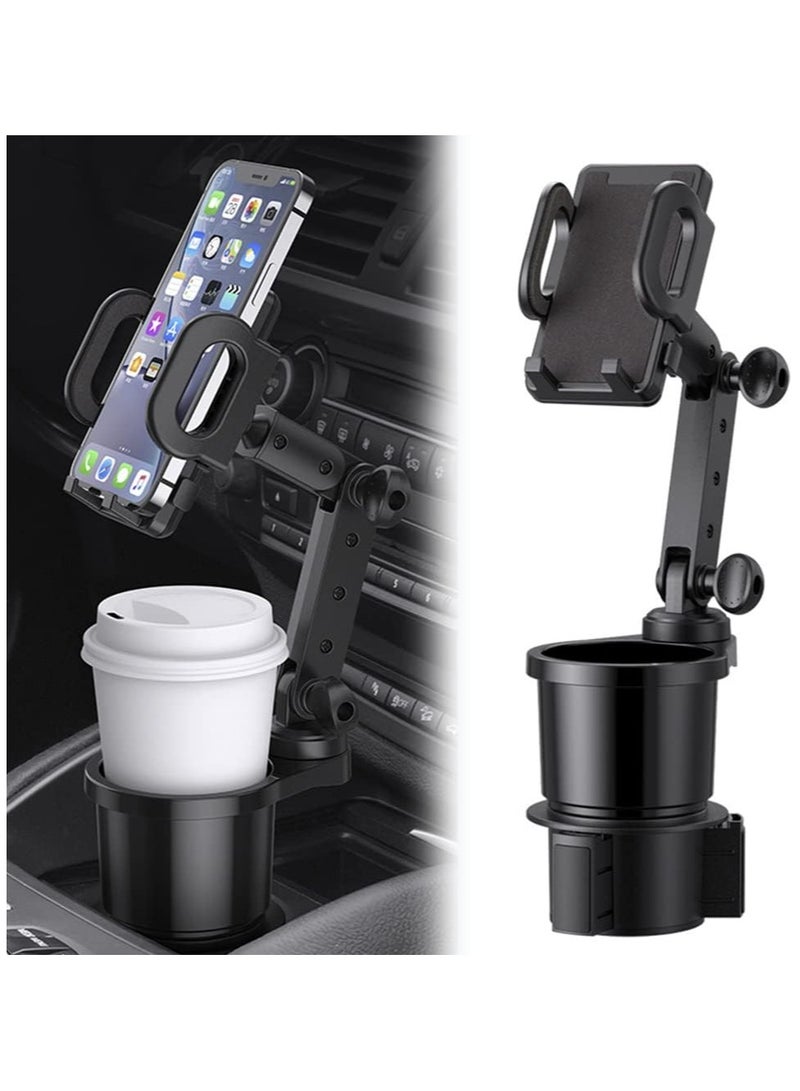 GUDOO حامل أكواب للسيارة، حامل هاتف محمول عالمي للسيارة مع حامل أكواب قابل للتوسيع للمشروبات، حامل أكواب متعدد الوظائف للسيارة 2 في 1 مع حامل هاتف قابل للدوران 360 درجة - Image 1