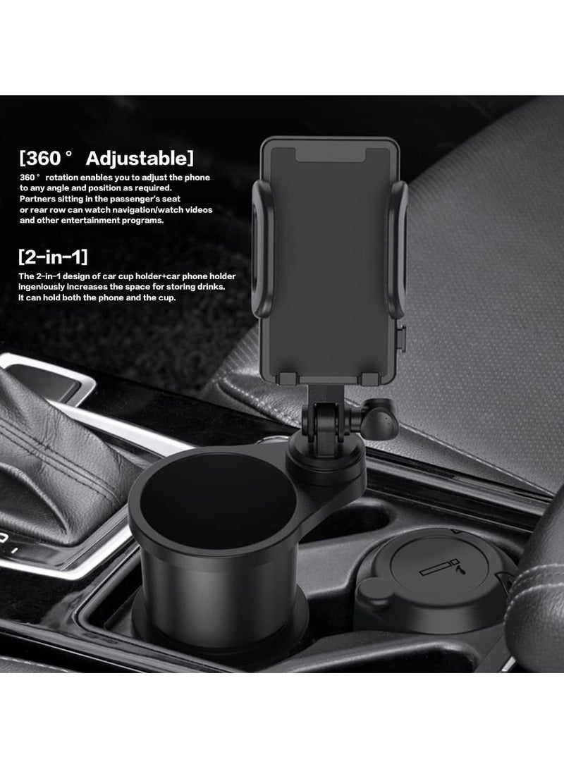 GUDOO حامل أكواب للسيارة، حامل هاتف محمول عالمي للسيارة مع حامل أكواب قابل للتوسيع للمشروبات، حامل أكواب متعدد الوظائف للسيارة 2 في 1 مع حامل هاتف قابل للدوران 360 درجة - Image 2
