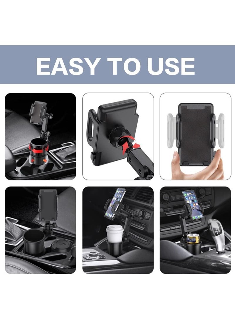 GUDOO حامل أكواب للسيارة، حامل هاتف محمول عالمي للسيارة مع حامل أكواب قابل للتوسيع للمشروبات، حامل أكواب متعدد الوظائف للسيارة 2 في 1 مع حامل هاتف قابل للدوران 360 درجة - Image 5