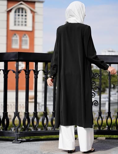 ODIZLI Muslim Women's Long Abaya Dress Loose Women Modest Islamic Dubai Dress Kaftan Abayas Button Down Shirt Islamic Abaya Casual Prayer Clothes Khimar Middle East Outfits Eid Ramadan Dress Black 3XL - Image 5