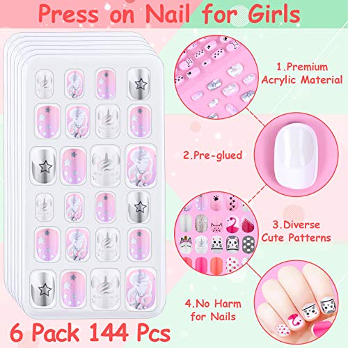 Thrilez 144 Pcs Thrilez Kids Press on Nails for Girls, Teens - Artificial Nail Tips, Pre Glue Full Cover Short Nails - Nail Art Decoration (Pink Series) - Image 4