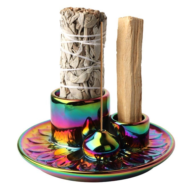 PALO SANTO HOLDER 4 IN 1 INCENSE CANDLE HOLDER CERAMIC INCENSE HOLDER ASH CATCHER TRAY FOR MEDITATION ROOM EASY TO CLEAN