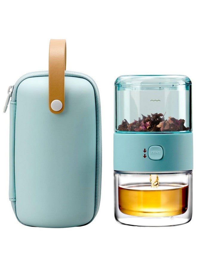 Zens ZENS Travel Tea Set,Tritan Portable Teapot Infuser Set for Loose Leaf Tea,Teapot and 200ml Double Walled Teacup for One with Travel Case (Light Green)  - Image 1