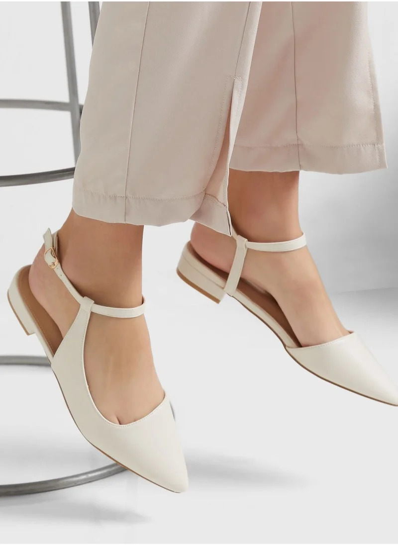 curved ankle strap pointed flat shoe