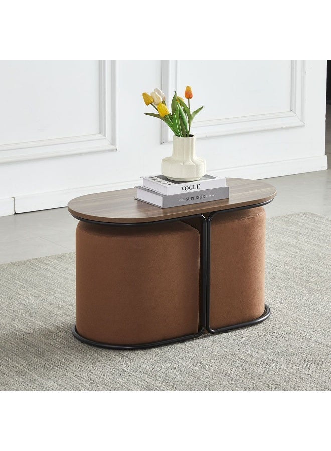 DANUBE HOME Belgium 1 + 2 Coffee Table With Stool Multifunctional Living Room Center Table Modern Design Furniture For Home L78Xw39Xh45Cm|L36Xw35Xh39Cm-Brown - Image 2