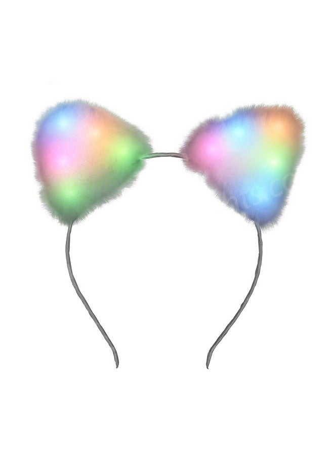 FlashingBlinkyLights Soft Furry Light Up Cat Ears Kitty Headband with Multicolor LED Lights - Image 1