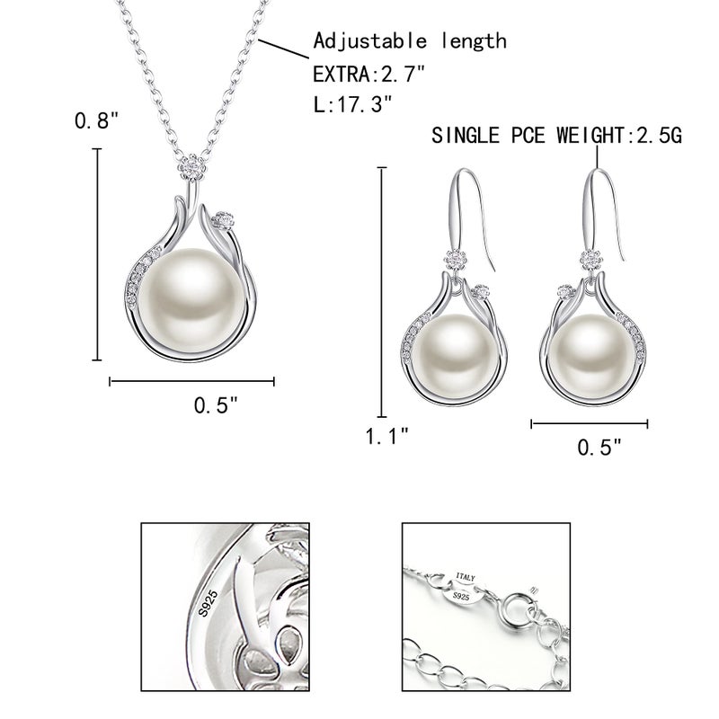 EleQueen 925 Sterling Silver CZ Freshwater Cultured Pearl Necklace Dangle Earrings Wedding Bridal Jewelry Set, Valentine's Mother's Day Christmas Gift for Mom - Image 5