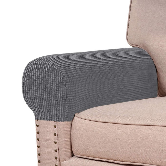STRETCH ARMREST COVERS FOR CHAIRS AND SOFAS COUCH ARM COVERS FOR SOFA SPANDEX JACQUARD ARMREST COVER ANTISLIP FURNITURE PROTECTOR WASHABLE ARMCHAIR SLIPCOVERS FOR RECLINER SET OF 2 GRAY