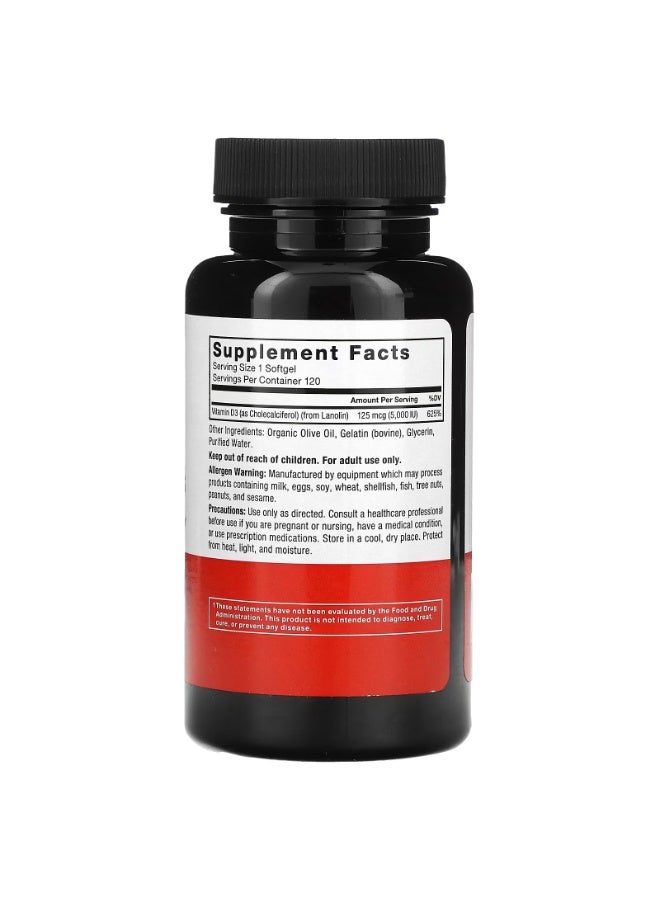 Force Factor Vitamin D3, 125 mcg (5,000 IU), 120 Softgels - Image 2