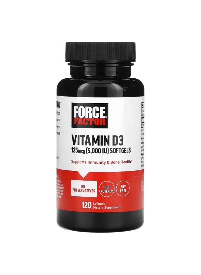 Force Factor Vitamin D3, 125 mcg (5,000 IU), 120 Softgels - Image 1