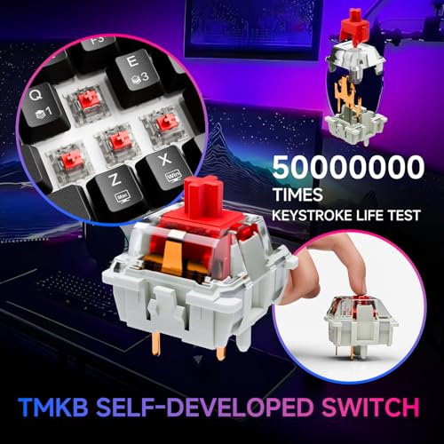 TMKB Technology Mechanical KeyBoard TMKB T63 Gaming Keyboard, 60% Wireless Mechanical Keyboard with Bluetooth/2.4G/Type-C, Compact 63 Keys Anti-Ghosting, RGB Backlight, Linear Red Switch - Black - Image 4