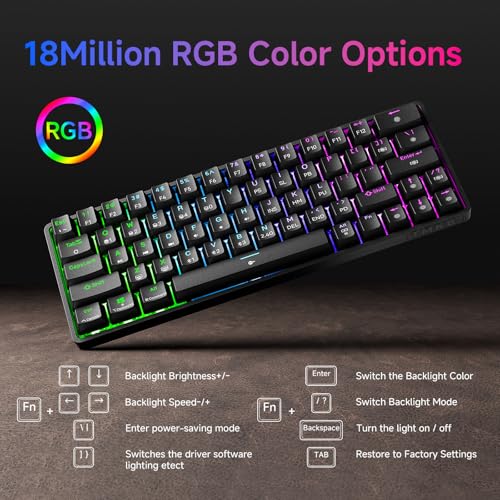 TMKB Technology Mechanical KeyBoard TMKB T63 Gaming Keyboard, 60% Wireless Mechanical Keyboard with Bluetooth/2.4G/Type-C, Compact 63 Keys Anti-Ghosting, RGB Backlight, Linear Red Switch - Black - Image 5