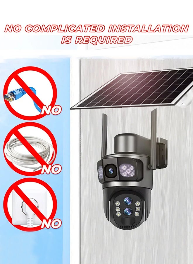Generic Three Lens 10X Zoom 4G Sim Solar Camera Outdoor 6K 12MP Security Surveillance Camera 360 Human Auto Tracking Solar CCTV V380 Pro, (With 128GB SD Card) - Image 3