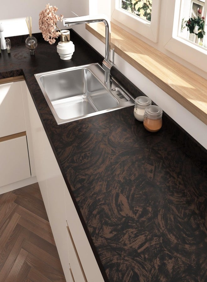 Wallercity Red/Brown Vintage Concrete Wallpaper for Walls Peel and Stick Cement Wallpaper for Kitchen Backsplash Wood Grain Contact Paper for Countertops Cabinets 15.8''x78.7'' Waterproof Vinyl Film - Image 3