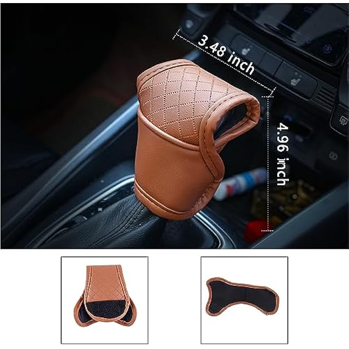 rayihni Leather Car Gear Shift CoverAntiSlip Automatic Shift Knob Cover Car DecorationUniversal Car Accessories for Women Interior Effectively Protects Stick Shift Knob Brown - Image 2