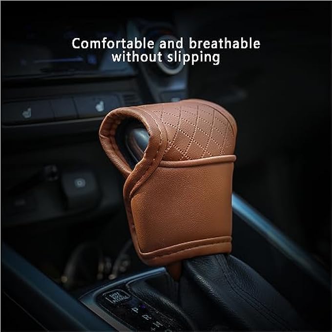 rayihni Leather Car Gear Shift CoverAntiSlip Automatic Shift Knob Cover Car DecorationUniversal Car Accessories for Women Interior Effectively Protects Stick Shift Knob Brown - Image 3