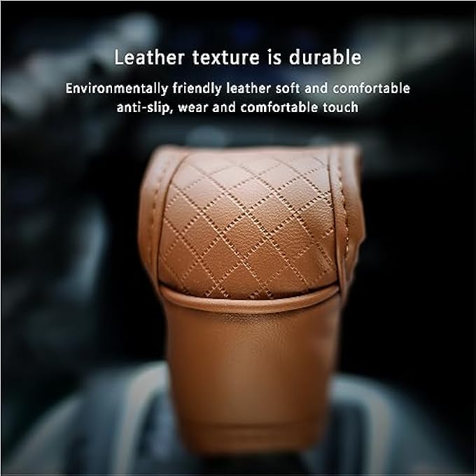 rayihni Leather Car Gear Shift CoverAntiSlip Automatic Shift Knob Cover Car DecorationUniversal Car Accessories for Women Interior Effectively Protects Stick Shift Knob Brown - Image 5