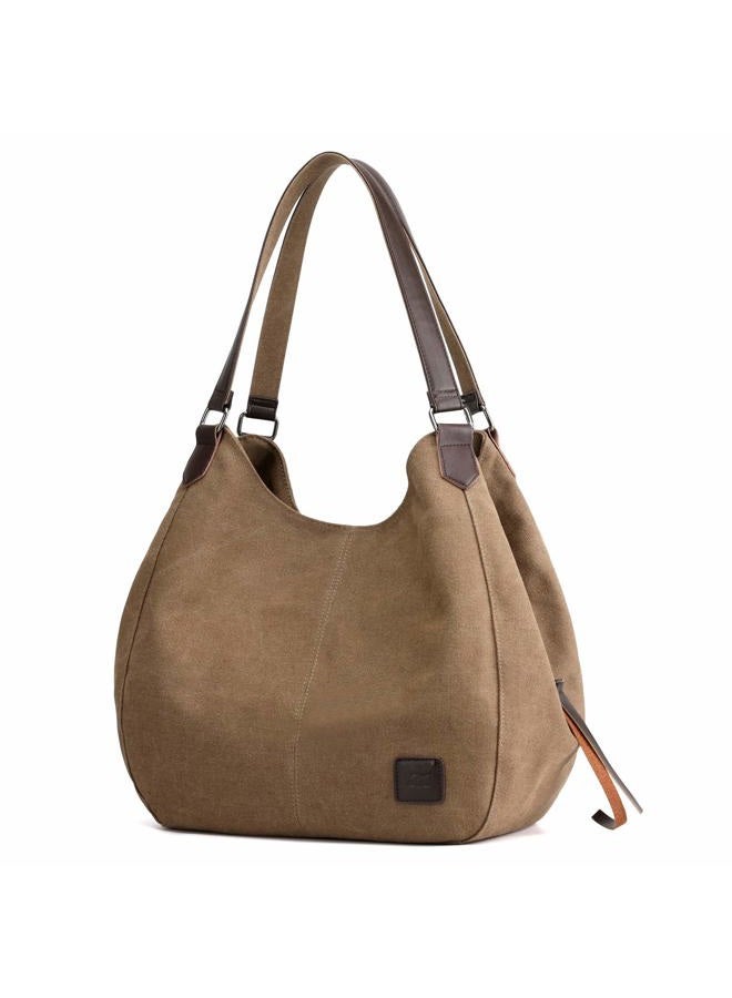 TIFALEX Women's Multi-pocket Shoulder Bag Fashion Cotton Canvas Handbag Tote Purse (Brown - large size) - Image 1
