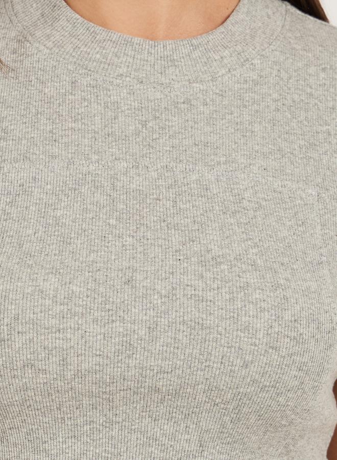 Styli Ribbed Round Neck Short Sleeve Fitted T-Shirt  - Image 4