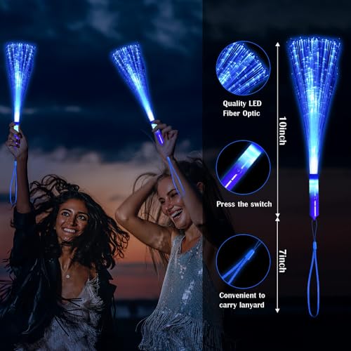YOFOBU 15 Pack Blue Fiber Optic Wands Glow Fiber Wands Bulk LED Light Up Wands with 3 Flashing Modes LED Flashing Sticks for July 4th Halloween Christmas Wedding Birthday Carnival Bachelor Party - Image 5