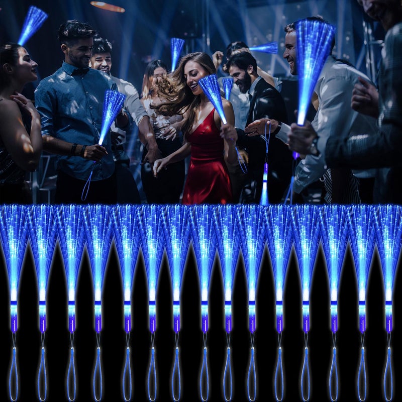 YOFOBU 15 Pack Blue Fiber Optic Wands Glow Fiber Wands Bulk LED Light Up Wands with 3 Flashing Modes LED Flashing Sticks for July 4th Halloween Christmas Wedding Birthday Carnival Bachelor Party - Image 3
