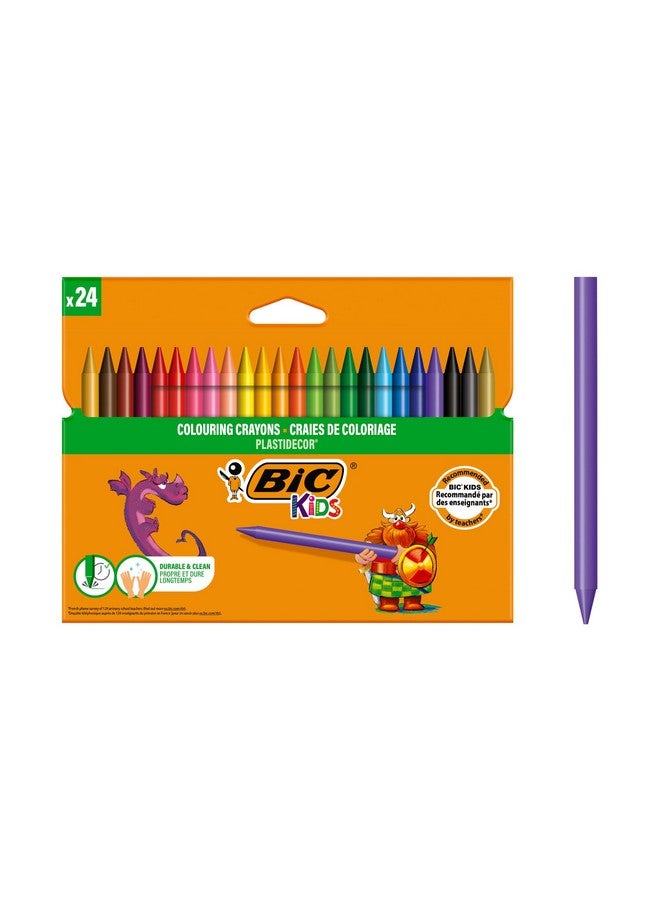 Bic Bic Kids Plastidecor Colouring Crayons, Crayons for Drawing and Crafts, Assorted Colours, Pack Of 24  - Image 1