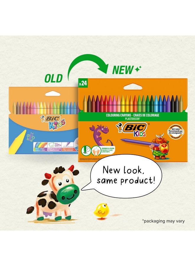 Bic Bic Kids Plastidecor Colouring Crayons, Crayons for Drawing and Crafts, Assorted Colours, Pack Of 24  - Image 2