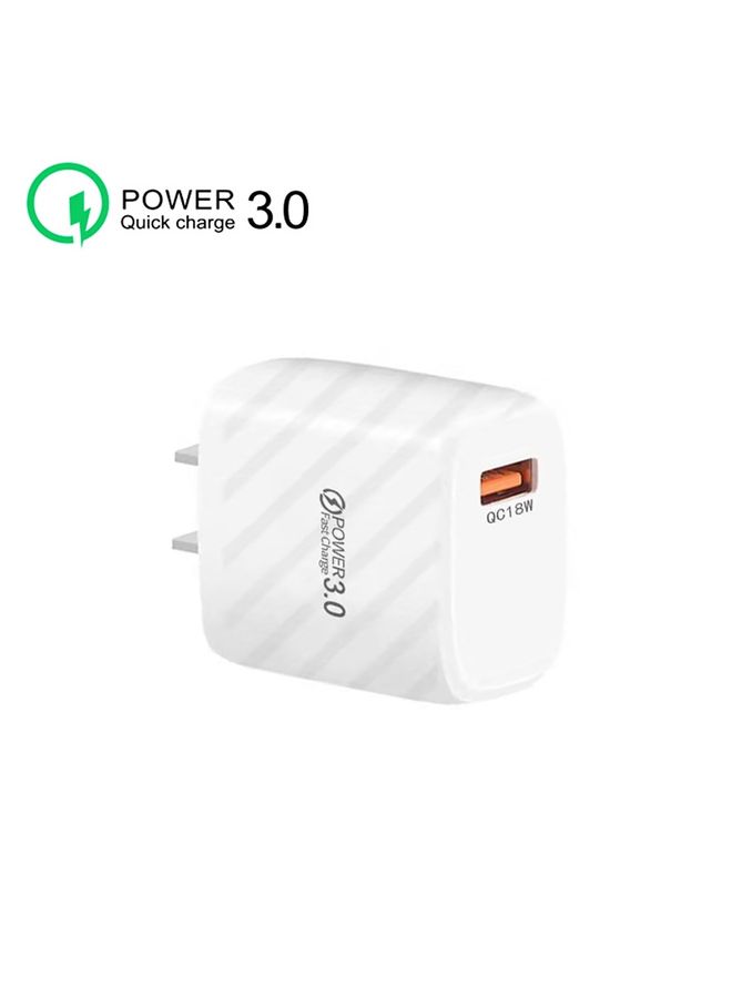بيوينتي TE-005 QC3.0 18W USB Fast Charger with 1m 3A USB to 8 Pin Cable, US Plug(White) - Image 2