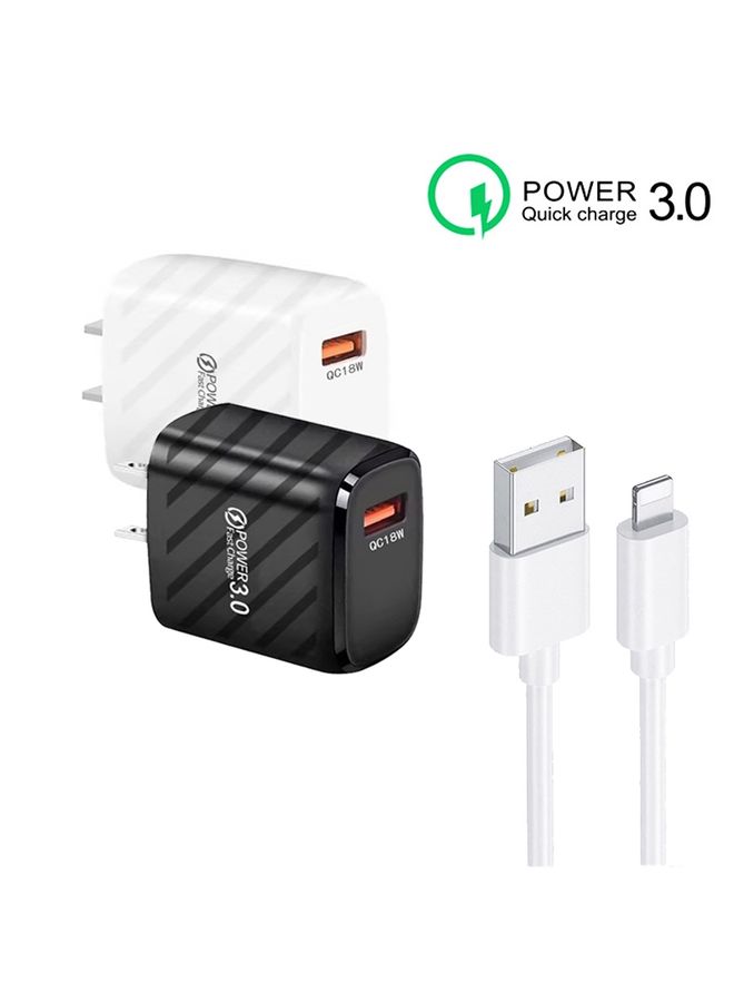 بيوينتي TE-005 QC3.0 18W USB Fast Charger with 1m 3A USB to 8 Pin Cable, US Plug(White) - Image 3