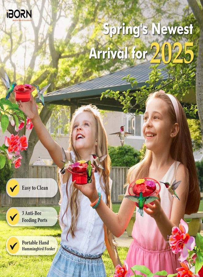 iBorn Handheld Hummingbird Feeders for Outdoors, Hummingbird Feeder 3OZ Mini Bird Feeders for Outdoors,3 Bee Guard Feeding Ports, Silicone Flower, Red (Set of 1) - Image 3