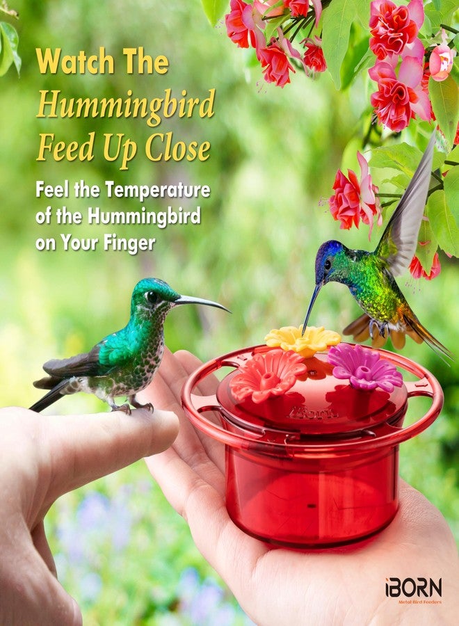 iBorn Handheld Hummingbird Feeders for Outdoors, Hummingbird Feeder 3OZ Mini Bird Feeders for Outdoors,3 Bee Guard Feeding Ports, Silicone Flower, Red (Set of 1) - Image 5