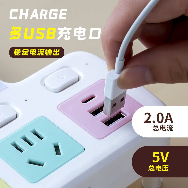 Color Socket Converter Multi-Function Plug Conversion Household With Usb One To Three Multi-Hole Patch Panel - Image 4