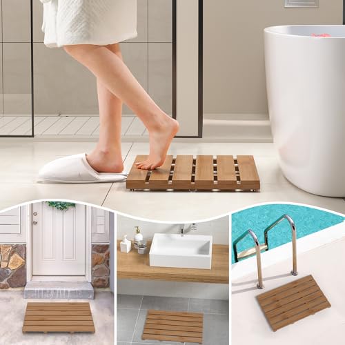 Domax Wooden Bamboo Bath Shower Mat- Non-Slip Waterproof Large Bathroom Floor Mat for Indoor Outdoor (Walnut, 21.26 x 14.17 x 1.3 Inches) - Image 4