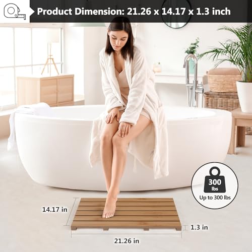 Domax Wooden Bamboo Bath Shower Mat- Non-Slip Waterproof Large Bathroom Floor Mat for Indoor Outdoor (Walnut, 21.26 x 14.17 x 1.3 Inches) - Image 3